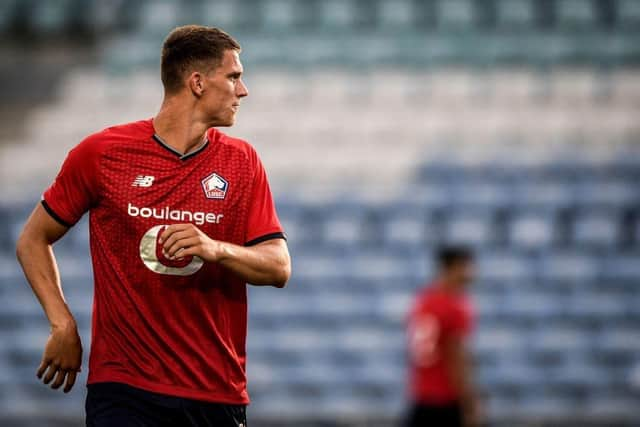 Lille's Dutch midfielder Sven Botman reacts during an international club friendly football match between SL Benfica and Lille OSC at the Algarve stadium in Portimao on July 22, 2021. (Photo by PATRICIA DE MELO MOREIRA / AFP) (Photo by PATRICIA DE MELO MOREIRA/AFP via Getty Images)