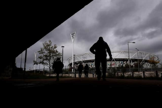 General view outside the stadium as fans arrive ahead of the Premier League match between West Ham United and Newcastle United at London Stadium on November 02, 2019 in London, United Kingdom. (Photo by Alex Morton/Getty Images)