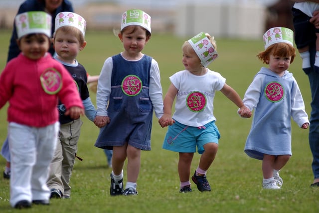 Happy tots from St Paul and St John's Church as they set off on a sponsored toddle in Bents Park in 2003.