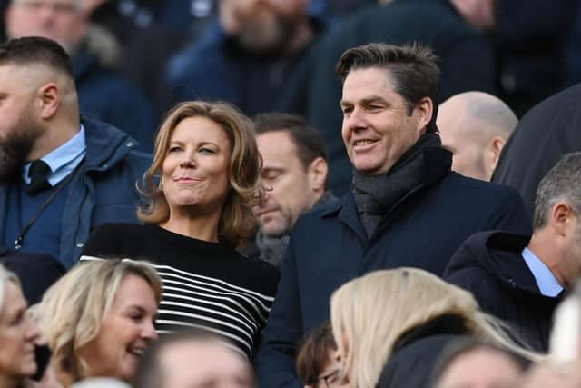 Amanda Staveley, Newcastle United director and Richard Masters, CEO of the Premier League look on during the Premier League match between Newcastle United and Fulham FC at St. James Park on January 15, 2023 in Newcastle upon Tyne, England. (Photo by Michael Regan/Getty Images)