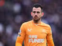 Martin Dubravka of Newcastle United looks on during the Premier League match between West Ham United and Newcastle United at London Stadium on February 19, 2022 in London, England. (Photo by Alex Burstow/Getty Images)