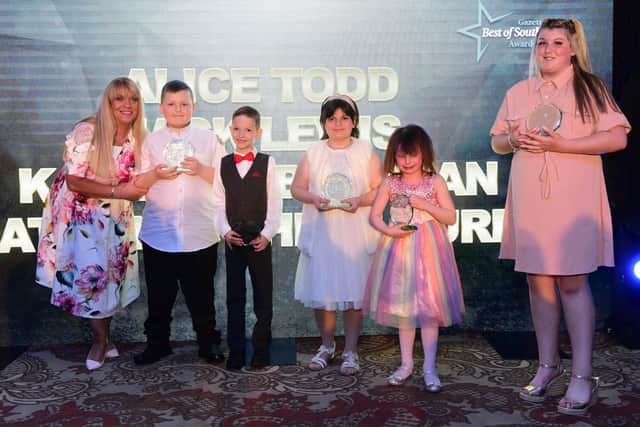 The Child of Courage Award winners with Mandy Morris (left) of South Tyneside College.