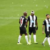 LONDON, ENGLAND - NOVEMBER 02: Allan Saint-Maximin, Deandre Yedlin and Jetro Willems of Newcastle United before the match during the Premier League match between West Ham United and Newcastle United at London Stadium on November 02, 2019 in London, United Kingdom. (Photo by Alex Pantling/Getty Images)