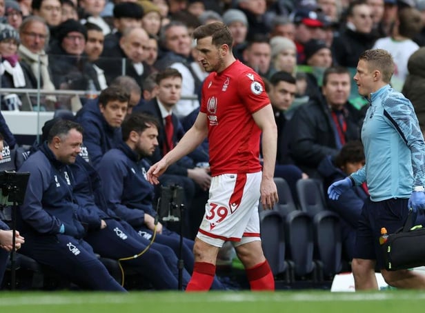 Chris Wood of Nottingham Forest is substituted off after an injury during the Premier League match between Tottenham Hotspur and Nottingham Forest at Tottenham Hotspur Stadium on March 11, 2023 in London, England. (Photo by Catherine Ivill/Getty Images)