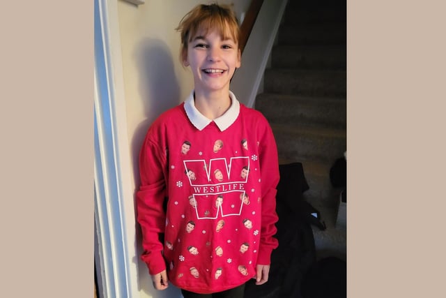A musical Christmas jumper for Westlife fan Tamara, age 12.
