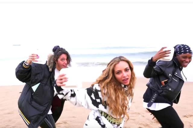Jade Thirlwall dances on Sandhaven Beach in South Shields in the new Little Mix video for track Wasabi.
Image by Little Mix.
