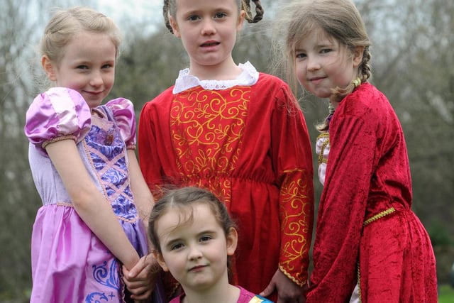 St Georges Day at Bedes World 9 years ago.Pictured are Katie Makepiece, Lilyella Smith, Kate Robertson and, front, Emma Lamport, from Jarrow C of E school.