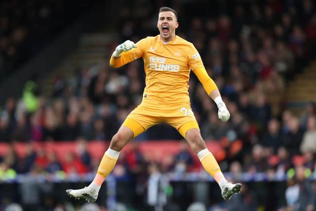 Newcastle United's Karl Darlow celebrates after the goal scored by Callum Wilson (Not pictured) during the Premier League (Photo by Julian Finney/Getty Images)