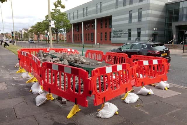 The bus stop on Prince Edward Road in South Shields has been left in a pile of rubble after it was knocked down following damage caused by a collision.
