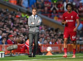 Scott Parker, Manager of AFC Bournemouth reacts during the Premier League match between Liverpool FC and AFC Bournemouth at Anfield on August 27, 2022 in Liverpool, England. (Photo by Michael Regan/Getty Images)