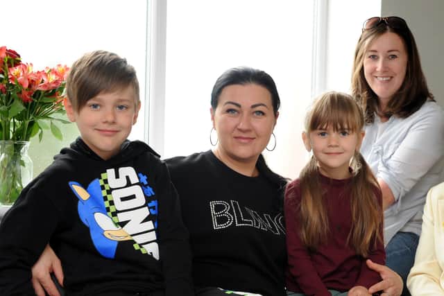 Larysa Hutsuliak and her children David and Eva are among those from Ukraine now in South Tyneside. Pictured with their host Victoria Hayden (right).