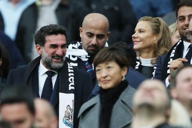 Yasir Al-Rumayyan, Newcastle United's new non-executive chairman, and part-owner Amanda Staveley at St James's Park on Sunday.