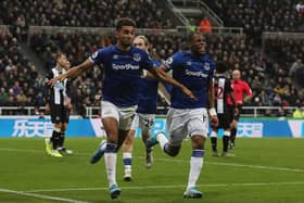 Dominic Calvert-Lewin of Everton celebrates after scoring against Newcastle United  (Photo by Ian MacNicol/Getty Images)