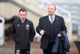 Francisco Paco De Miguel Moreno (L) Rafael Benitez, Manager of Newcastle United arrive at the stadium prior to the Premier League match between Newcastle United and Huddersfield Town at St. James Park on February 23, 2019 in Newcastle upon Tyne, United Kingdom.
