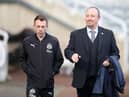 Francisco Paco De Miguel Moreno (L) Rafael Benitez, Manager of Newcastle United arrive at the stadium prior to the Premier League match between Newcastle United and Huddersfield Town at St. James Park on February 23, 2019 in Newcastle upon Tyne, United Kingdom.