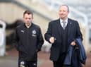 Francisco Paco De Miguel Moreno (L) Rafael Benitez, Manager of Newcastle United arrive at the stadium prior to the Premier League match between Newcastle United and Huddersfield Town at St. James Park on February 23, 2019 in Newcastle upon Tyne, United Kingdom.