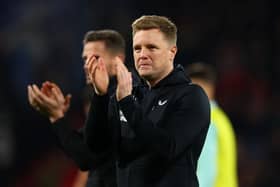 Newcastle United head coach Eddie Howe applauds both sets of fans after the Bournemouth game.