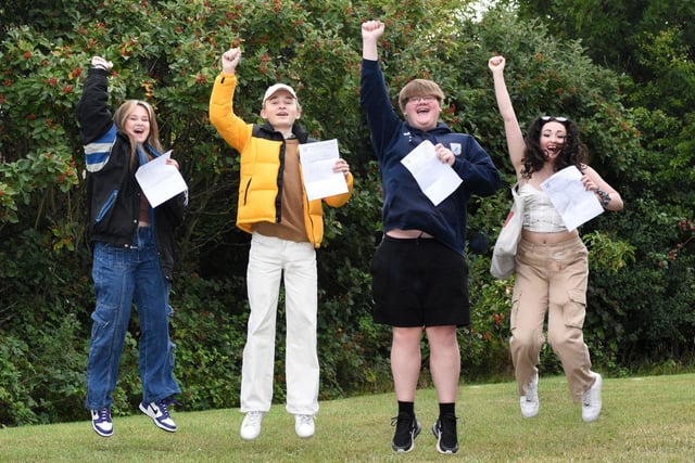 Whitburn Church of England Academy pupils Tyger Emms-Hobbins, Lewis Pounder, Joe Miller and Abbie Bryce celebrate excellant GCSE results.