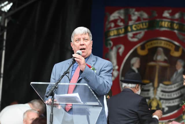 Alan Mardghum speaking at the 135th Durham Miners Gala on Saturday.