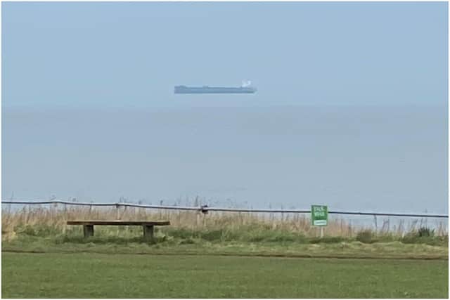 Photographer Steven Lomas captured this striking image of a ship hovering in the air off the coast of South Shields.