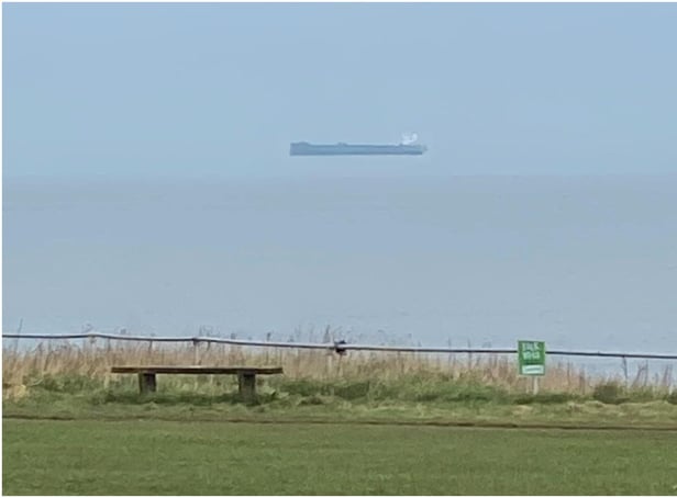 Photographer Steven Lomas captured this striking image of a ship hovering in the air off the coast of South Shields.
