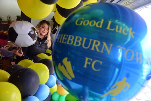 Thanks A Bunch Aimee Stead showing support for Hebburn Town FC ahead of their FA Vase final.