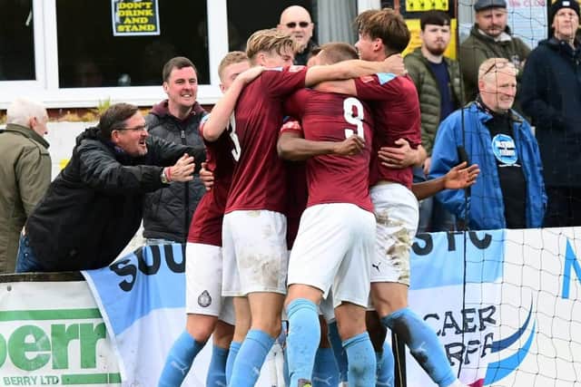South Shields FC players celebrate. Picture by Kev Wilson.