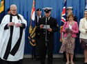 The Lord Lieutenant of Tyne and Wear Ms Lucy Winskell openingh the new pontoon at TS Kelly Sea Cadets, Hebburn, with the Mayor Cllr Pat Hay, Mayoress Mrs Jean Copp, President Nigel Westwood, Chairman George Bone, Commanding officer Clare Towns, and Rev David Raine.