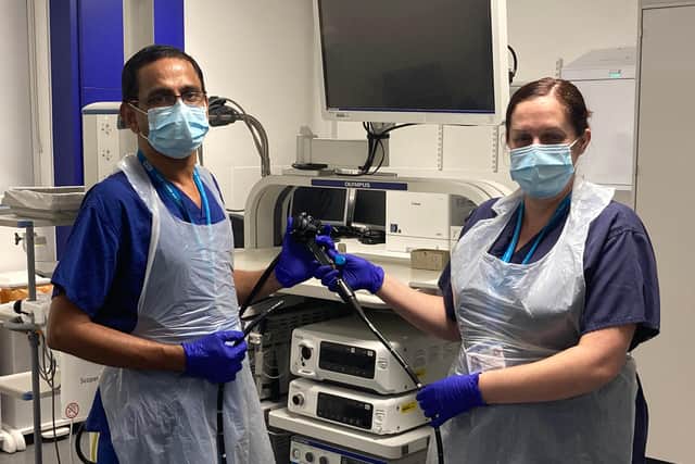 Dr Arun Krishna and Sister Zoe Chapham inside the new endoscopy unit.