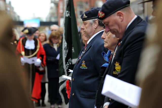 Veterans attending an Anzac Day Service at Kirkpatrick's Memorial in Ocean Road, South Shields.