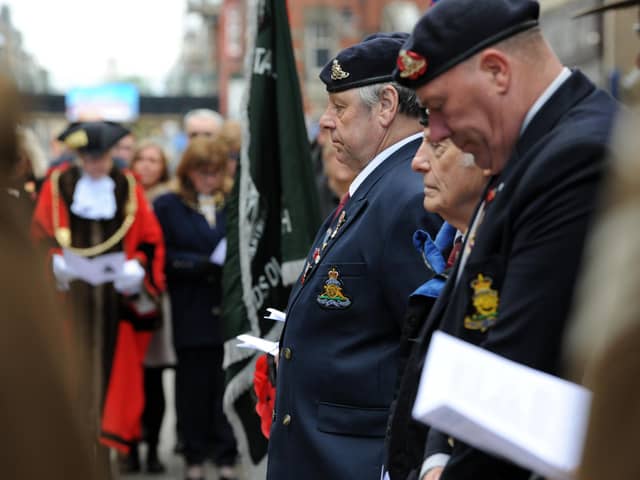 Veterans attending an Anzac Day Service at Kirkpatrick's Memorial in Ocean Road, South Shields.