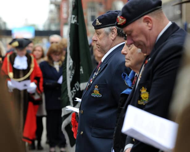 Veterans attending an Anzac Day Service at Kirkpatrick's Memorial in Ocean Road, South Shields.
