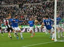 Ryan Fraser scores the second Newcastle goal during the Premier League match between Newcastle United and Everton (Photo by Stu Forster/Getty Images)