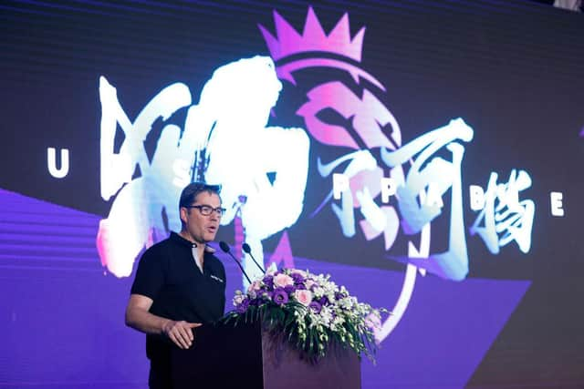 SHANGHAI, CHINA - JULY 19: Richard Masters of Premier League speech during PPTV Press conference on July 19, 2019 in Shanghai, China. (Photo by Fred Lee/Getty Images for Premier League)