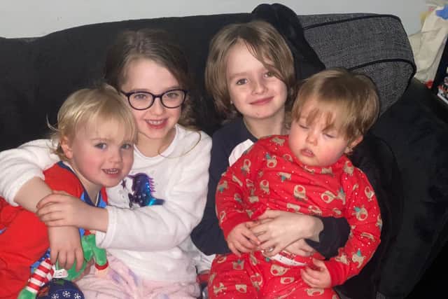 Daisy and Charlie Haynes with siblings Leo Holmes, three and Bodhi Holmes, one.