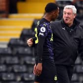 Steve Bruce with Joe Willock after the Premier League match between Fulham and Newcastle United at Craven Cottage last month.