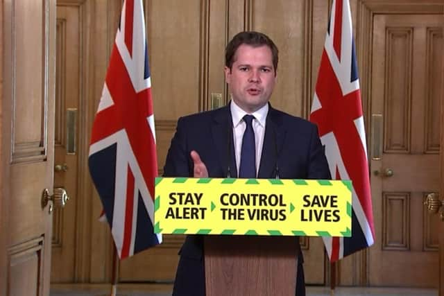 Housing, Communities and Local Government Secretary Robert Jenrick leads the media briefing in Downing Street on Sunday, May 31.