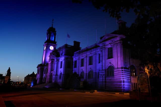 South Shields Town Hall previously lit pink and blue to remember Liam and Chloe.