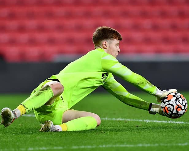 U23 goalkeeper Jacob Carney makes a save during Sunderland's 2-1 defeat to Newcastle United