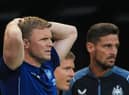 Newcastle United head coach Eddie Howe reacts during the club's 3-3 draw against Manchester City.