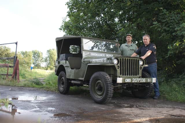Philip Moore (right) of Boldon Camp Heritage Group with Stephen Carr and his WW2 jeep near the site in East Boldon