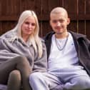 Kai Heslop at home with girlfriend Nicole Hughes following the surgery. Photo by Steven Lomas.