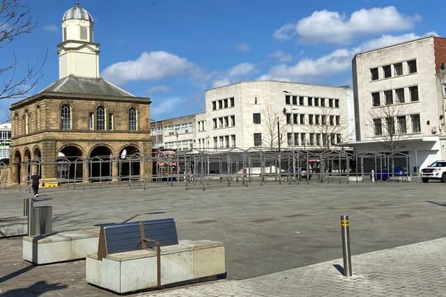 South Shields Market Place has had no stalls since the pandemic lockdown.