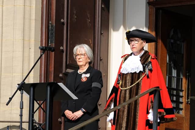 Mayor of South Tyneside Cllr Pat Hay (right) making the proclamation of King Charles III, on the steps of South Shields Town Hall on Sunday, September 11.