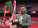 Lee Johnson with the Papa John's Trophy