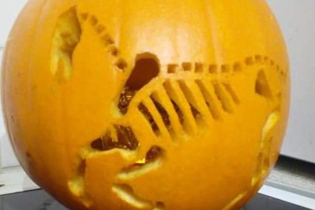 A horse's skeleton was the inspiration for this carving. Celebrating National Pumpkin Day and Halloween with Katie Gray.