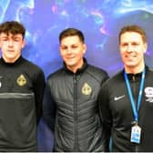Callum Dobson (second left) joining the South Shields FC team
