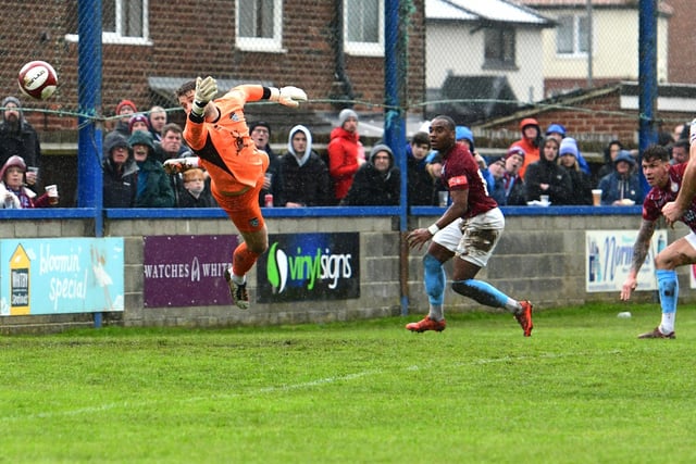 Tom Broadbent scores South Shields' opener (Photo credit: Kev Wilson)