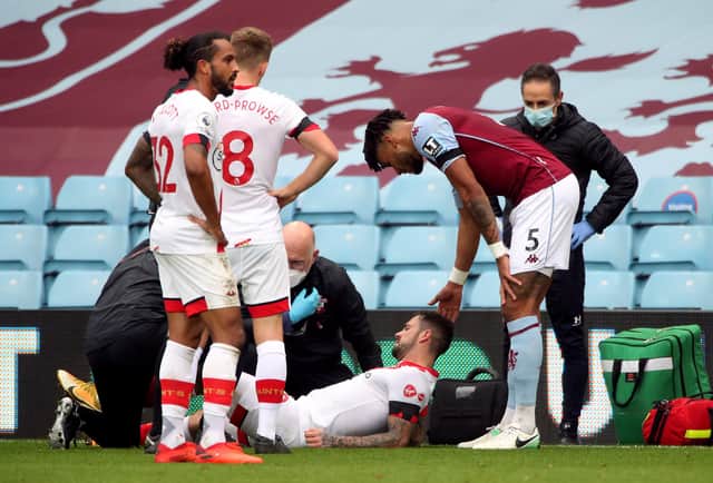 Southampton's Danny Ings picks up an injury during the Premier League match at Villa Park.