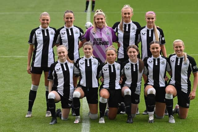 The Newcastle United women's team pictured before the FA Women's National League Division One North match between Newcastle United Women and Alnwick Town Ladies at St James' Park on May 01, 2022 in Newcastle upon Tyne, England. (Photo by Stu Forster/Getty Images)